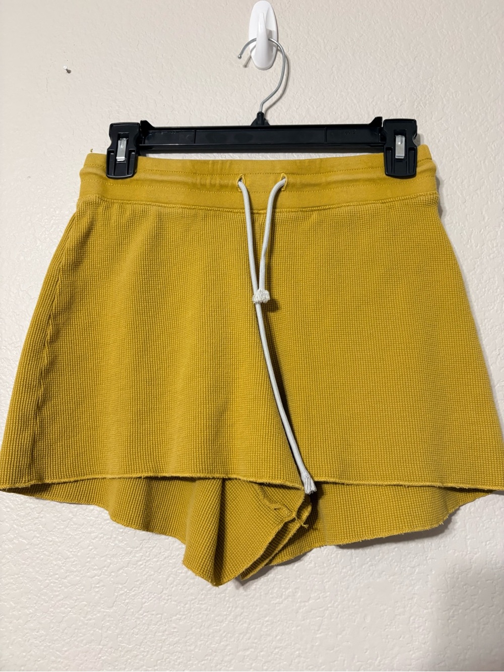 MATE the Label Waffle-Knit Organic Cotton Drawstring Shorts in Mustard Yellow XS